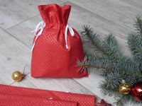 Vánoční pytlík-zlatý puntík na červené..  | šířka 15,50cm x výška 19,5cm, šířka 17,50cm x výška 24cm, šířka 19,50cm x výška 29cm, šířka 21,50cm x výška 31cm
