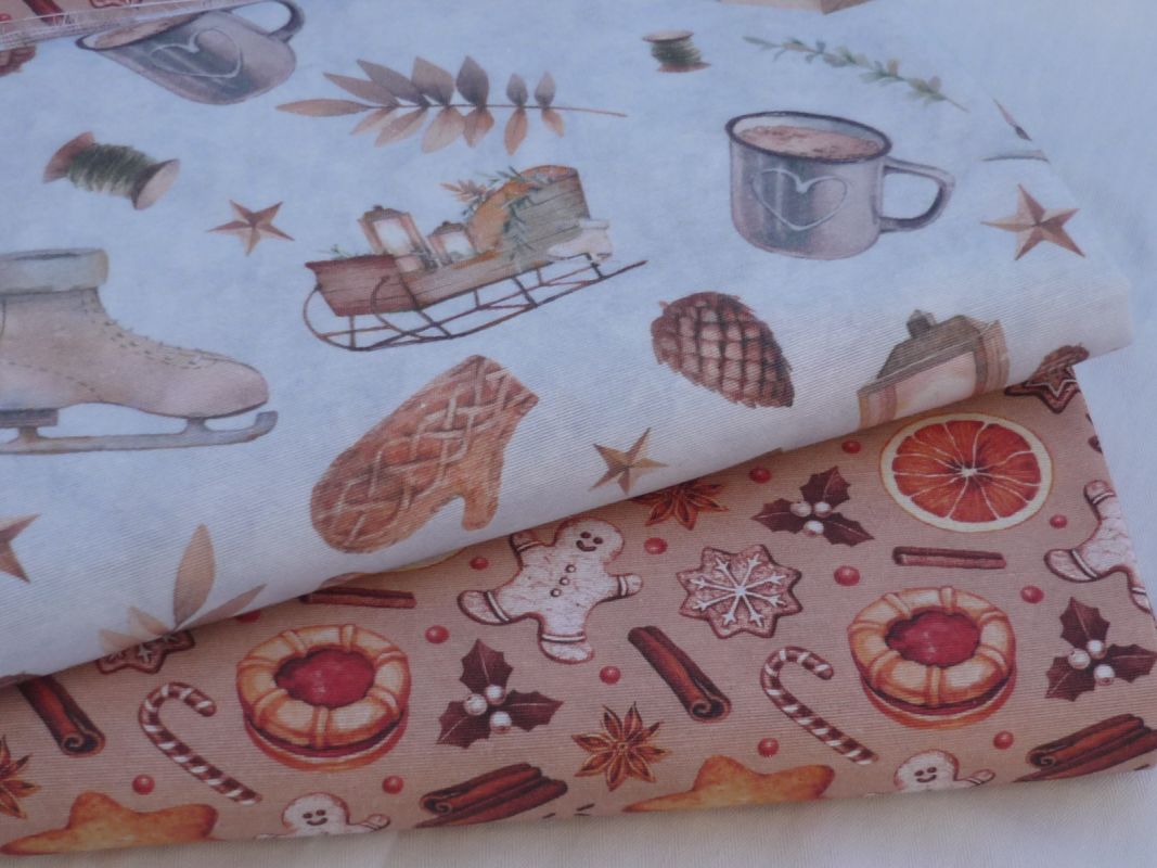 Dekorační látka - CHRISTMAS (brusle a sáňky) dovoz EU