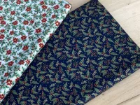 Vánoční bavlna- větvička na modré, zlatotisk (120g)