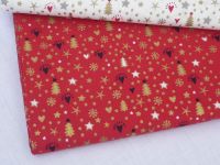 Plátno - vánoční stromky na červené (zlatotisk)