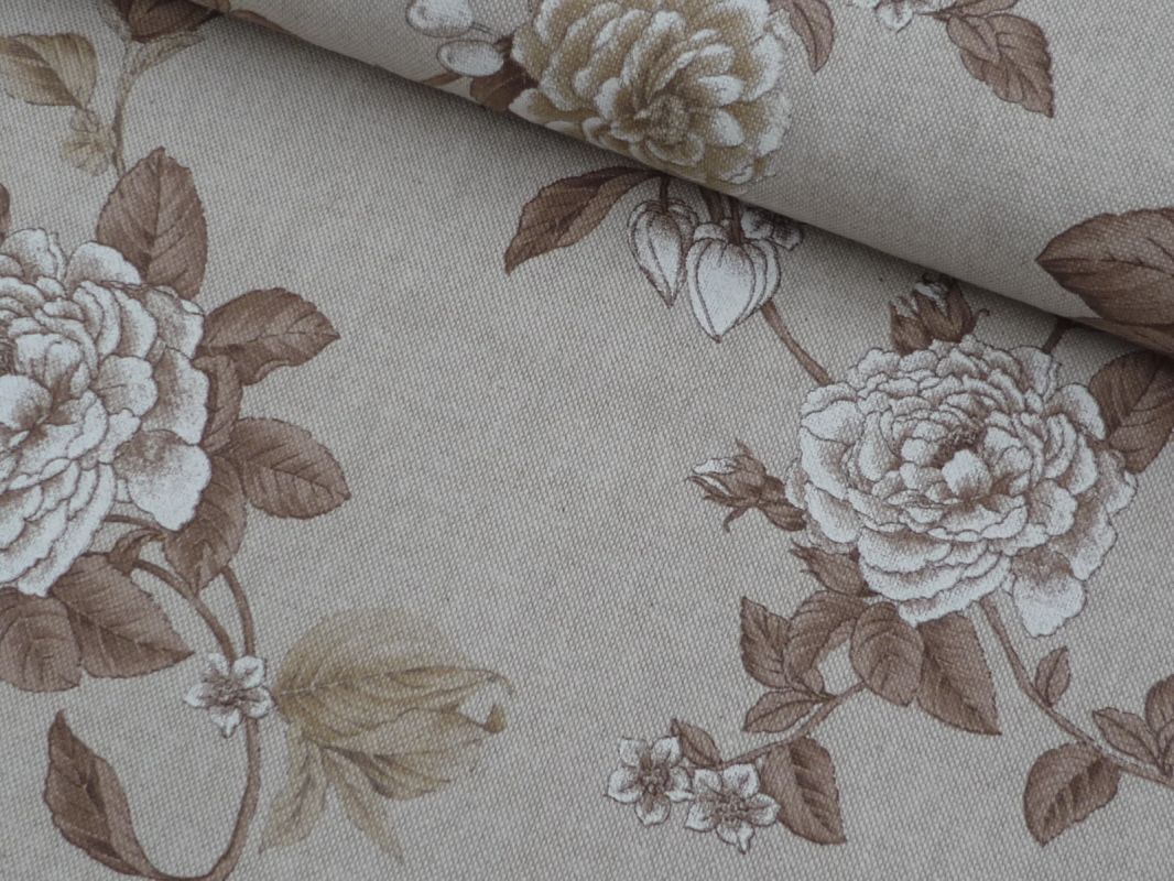 Dekorační (potahová) - hnědá růže na režné ZBYTEK 40cm dovoz EU