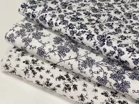 Bavln. plátno-růžičky(modro-černý tisk na bílé) dovoz EU