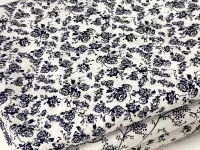 Bavln. plátno-růžičky(modro-černý tisk na bílé)