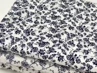 Bavln. plátno-růžičky(modro-černý tisk na bílé) dovoz EU