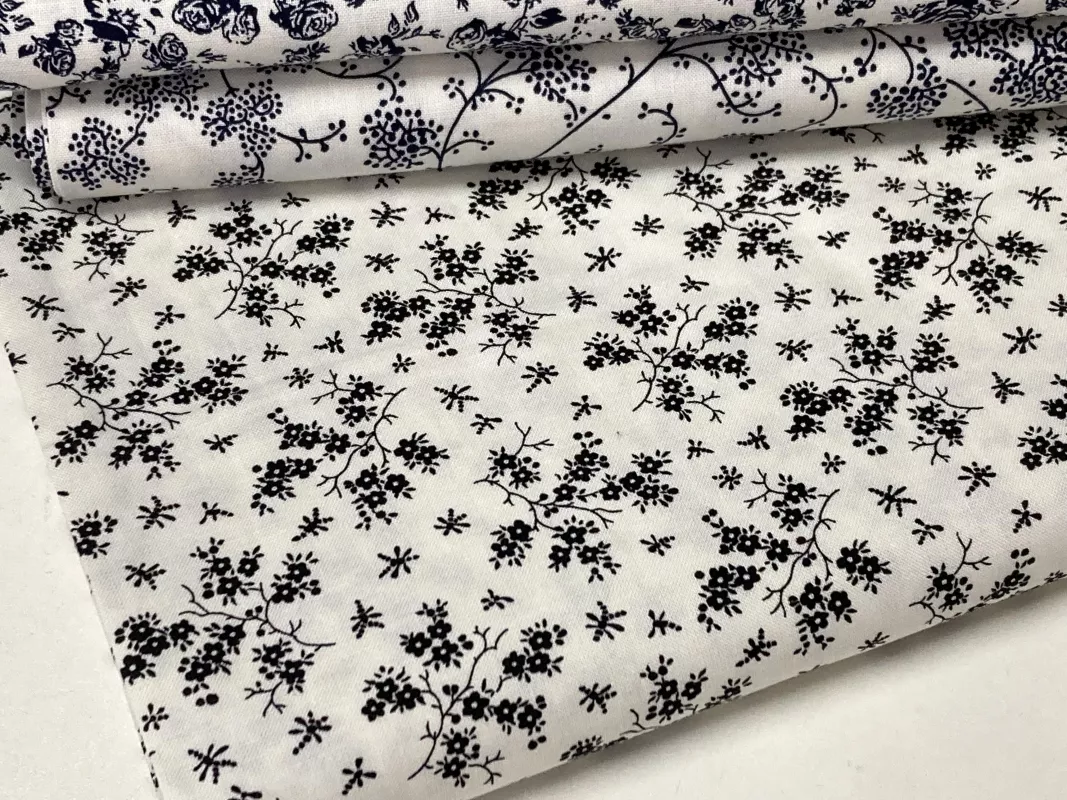 Bavlněné plátno -kvítka (černý tisk na smetanové) dovoz EU