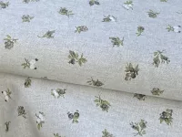 Dekorační látka- drobné hnědé růžičky na režné dovoz EU