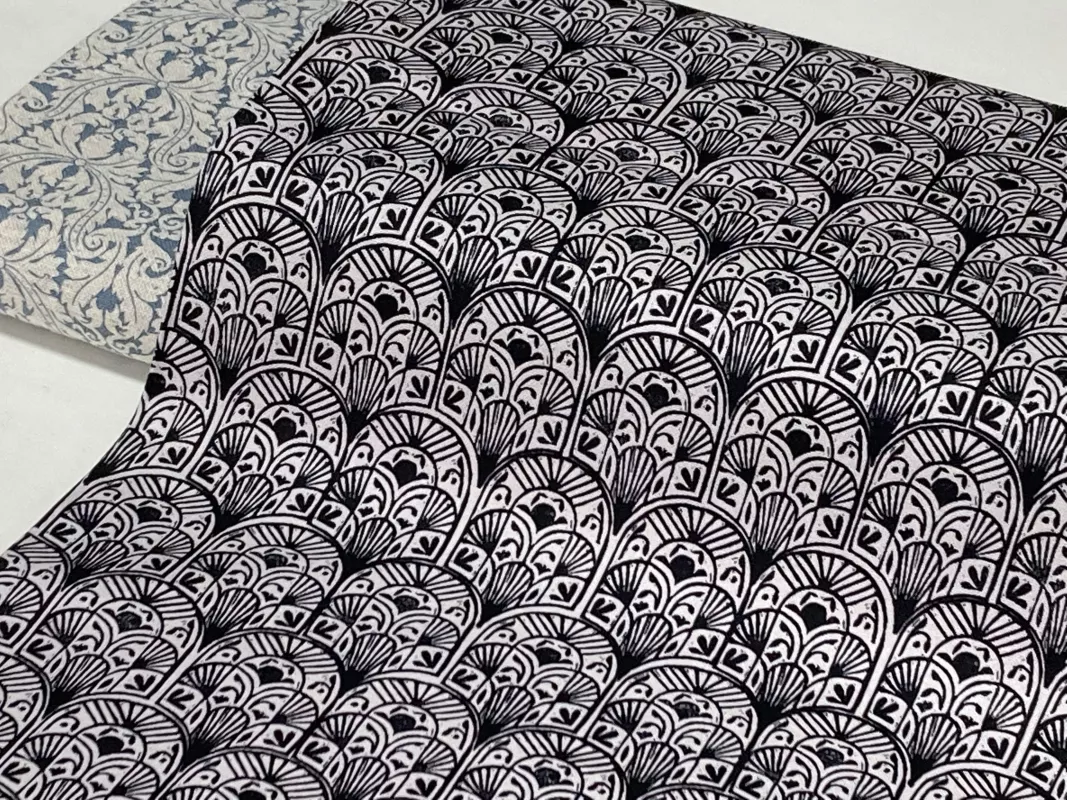 Dekorační látka (kanvas) - černý ornament dovoz EU