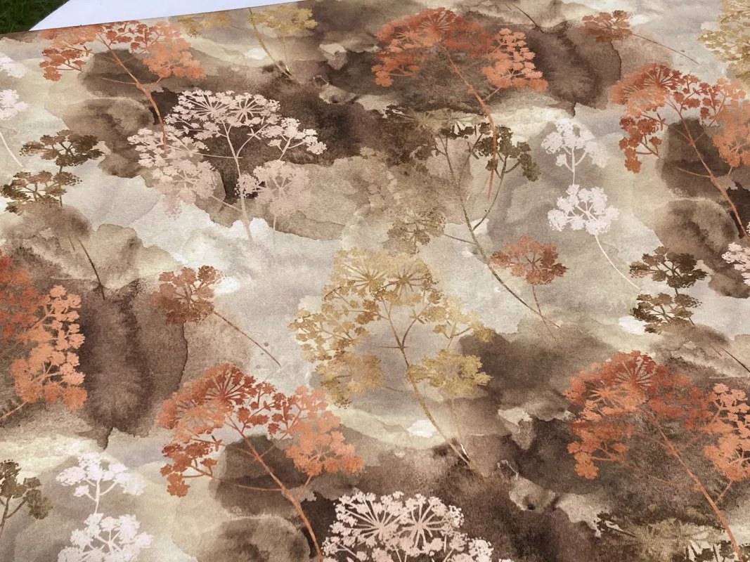 Dekorační látka(kanvas)-rostliny(béžová, cihlová) dovoz EU