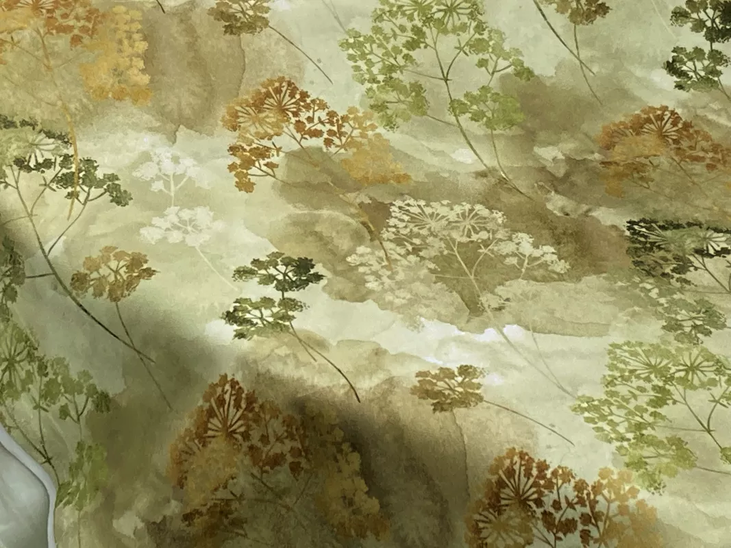 Dekorační látka (kanvas) - rostliny (zelená, béžová) dovoz EU