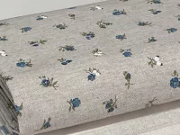 Dekorační látka-  modré kvítí na režné