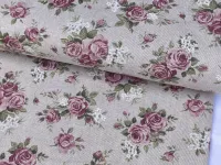 Dekorační látka- růžičky na režné dovoz EU