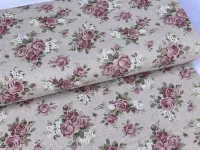 Dekorační látka-  růžičky na režné