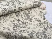 Dekorační látka- velké šedé růže na smetanové dovoz EU