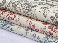 Dekorační látka- velké šedé růže na smetanové dovoz EU