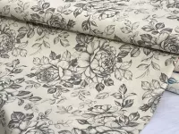 Dekorační látka-  velké šedé   růže na smetanové