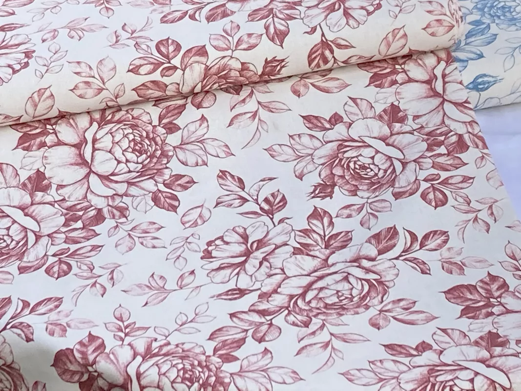 Dekorační látka- velké vínové růže na smetanové dovoz EU