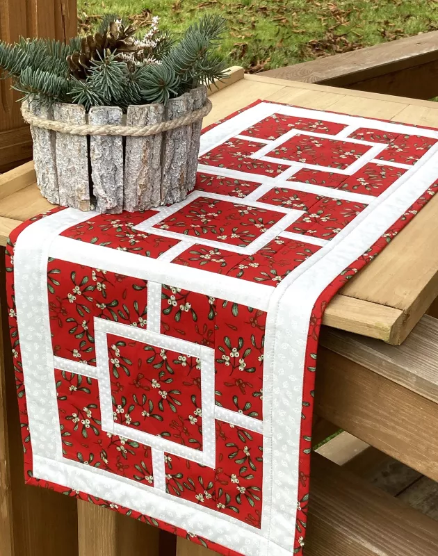 Patchworkový středový ubrus -jmelí na červené....