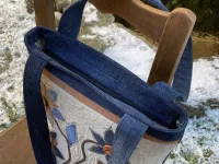 Taška - květy na lnu a JEANS.....