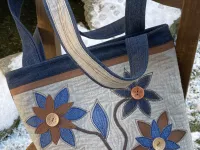 Taška - květy na lnu a JEANS.....