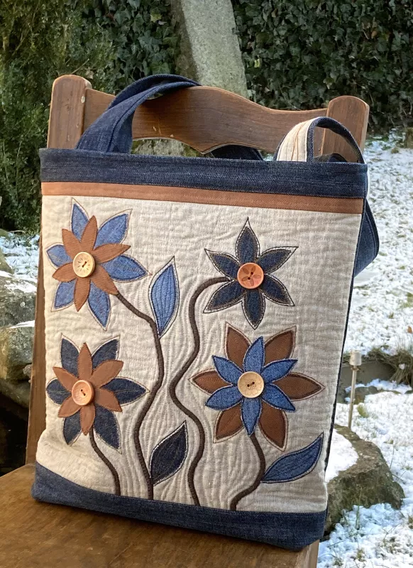 Taška - květy na lnu a JEANS.....
