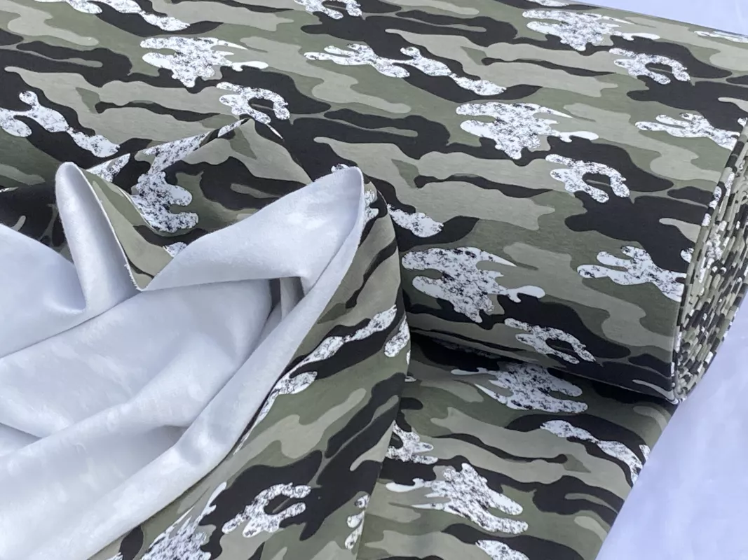 Teplákovina - MASKÁČ khaki-bílo-černá