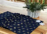 Vánoční bavlna- zlatá větvička na modré 