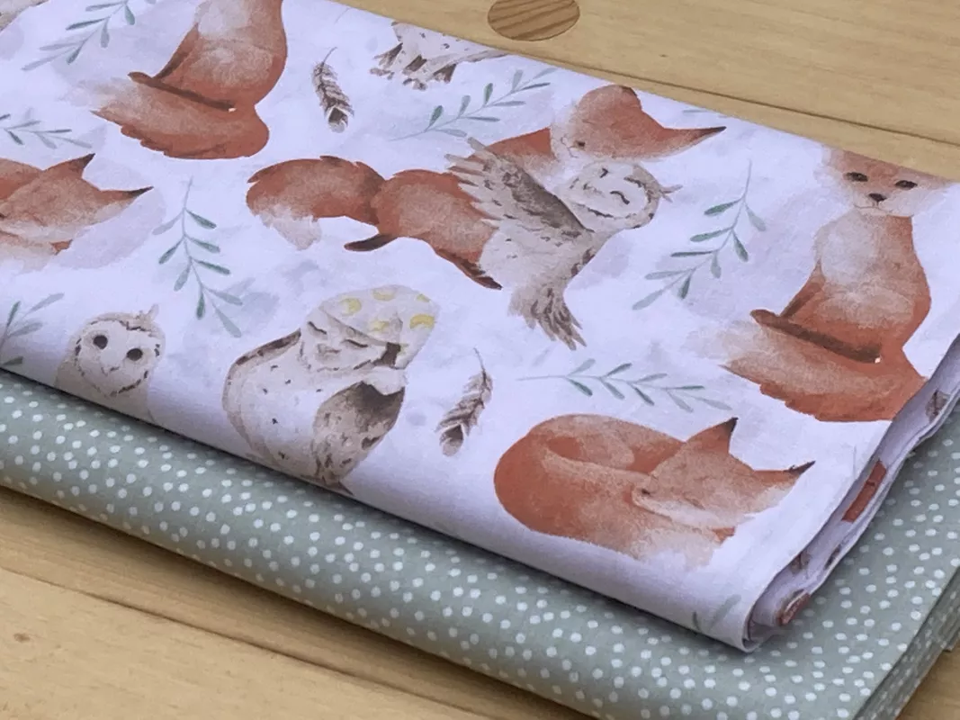 Bavlněné plátno - lišky a sovy (120g) CZ